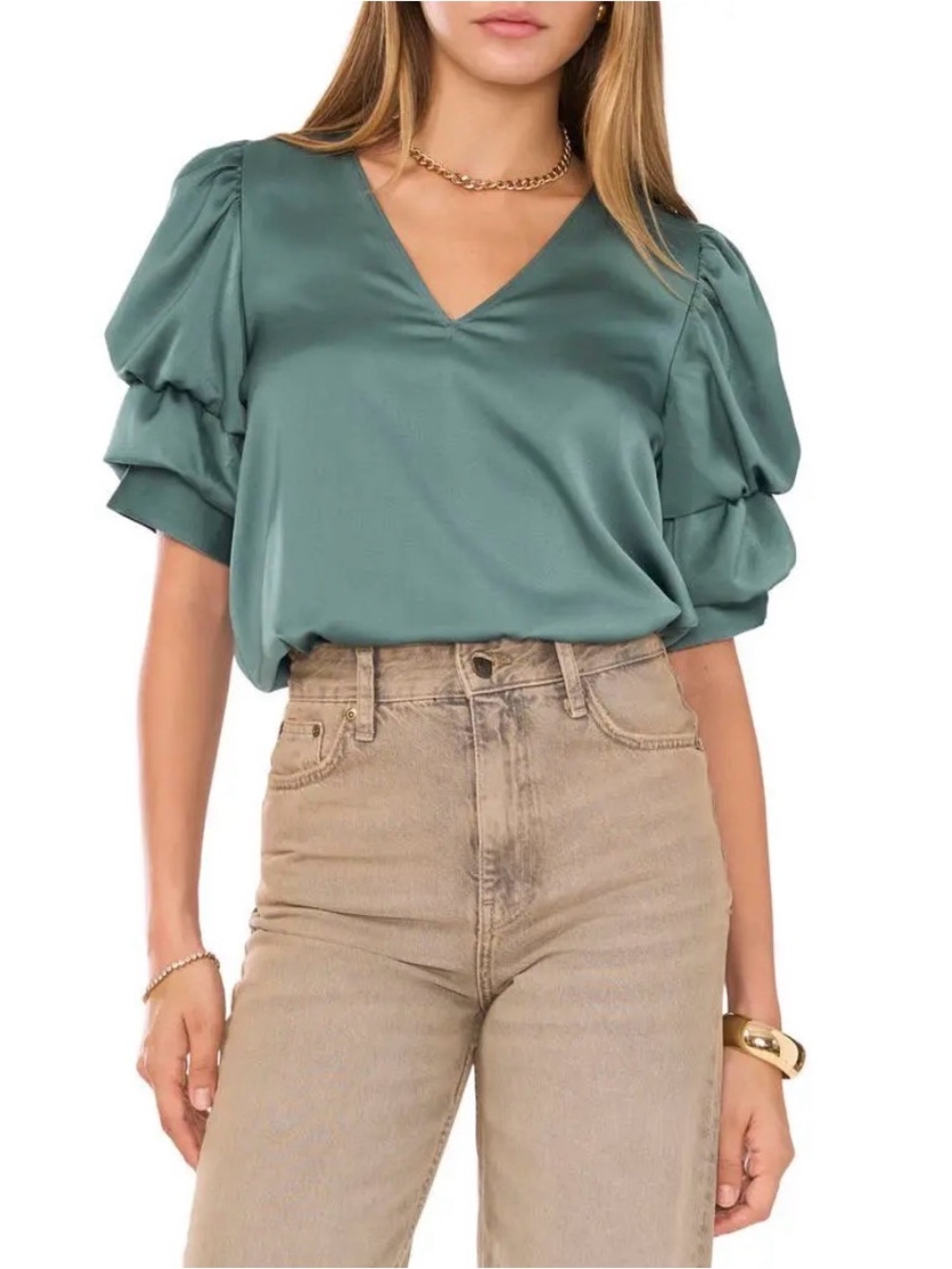 1. State Bubble Sleeve Satin Top Size S